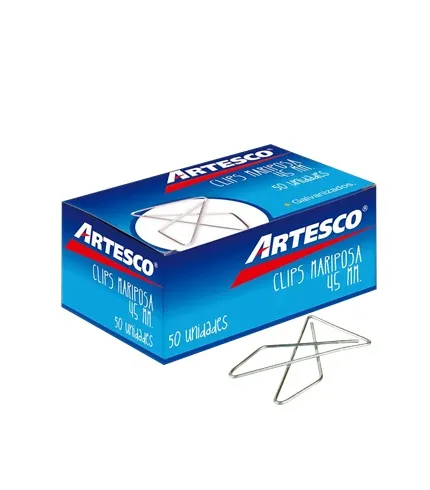 CAJA DE CLIPS MARIPOSA ARTESCO X 50 UNID.